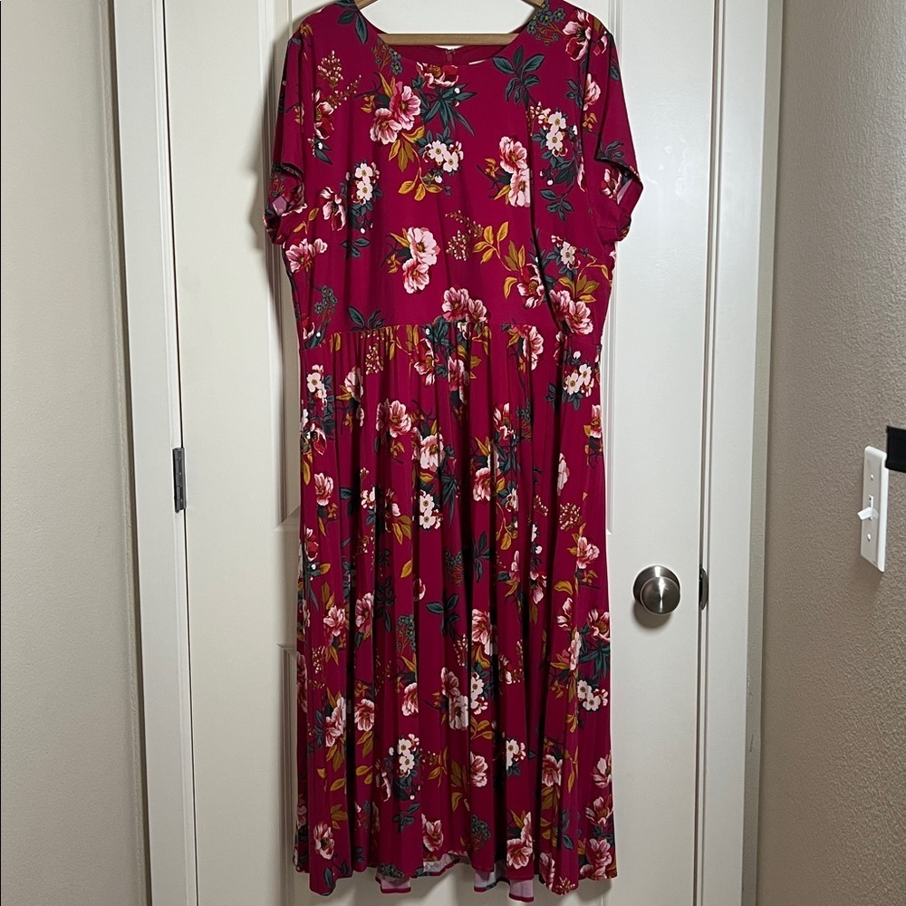 LOFT Fuchsia Pink Floral Short Sleeve Dress Back Zipper Size 18